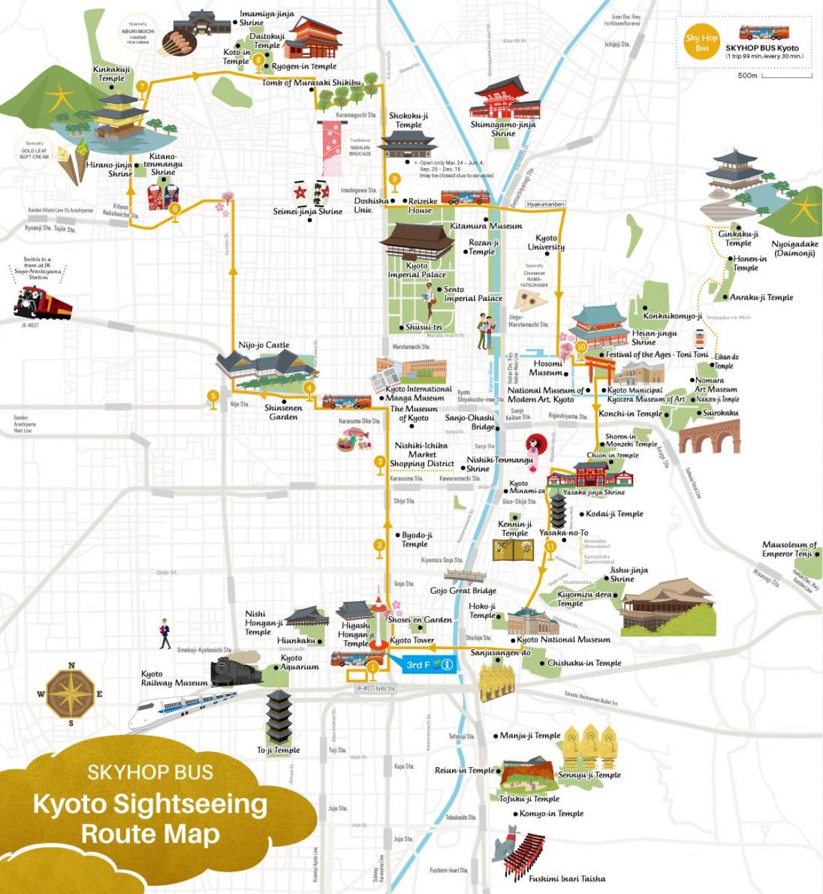 京都ホップオンホップオフバスツアーマップ